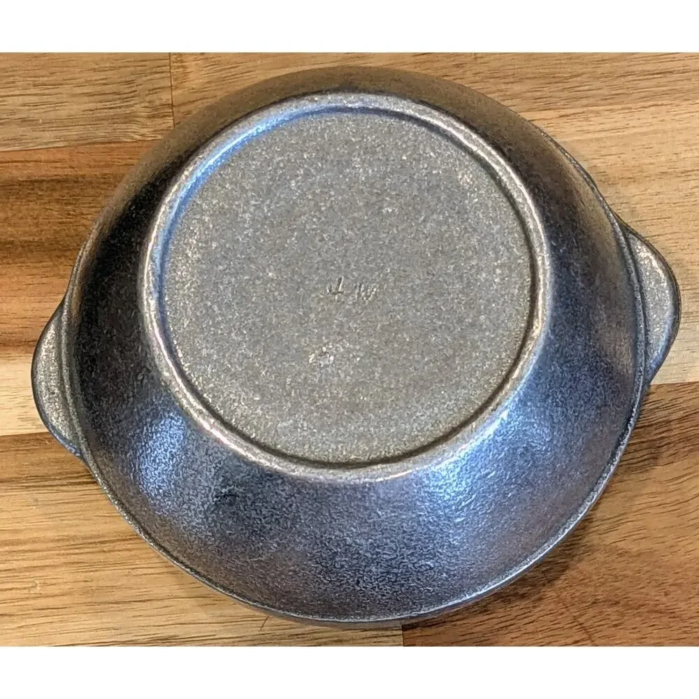 Vtg Pewter Style Metal Individual Soup Bowls Set of 4 Tab Handle Crock JW Mark